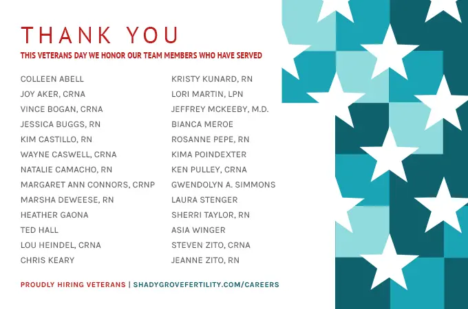 Shady Grove Fertility Salutes Our Employees Who Have Served